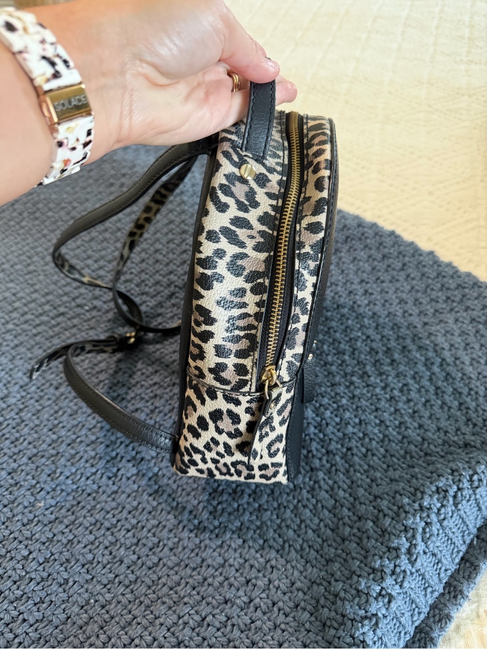 kate spade Black Leather Mini Backpack with Leopard Sides - Picture 2 of 8